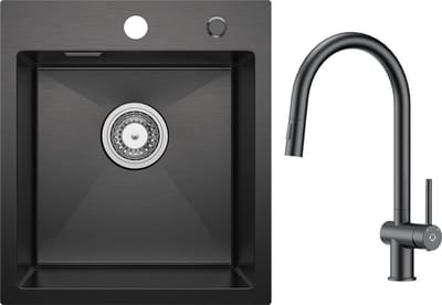 CECIPA max 40 x 45 cm Spoelbak Met Keukenkraan - Spoelbakken Keuken Antraciet - Enkele spoelbak - roestvrij staal Spoelbak - Wasbak met waterafvoersysteem - RVS
