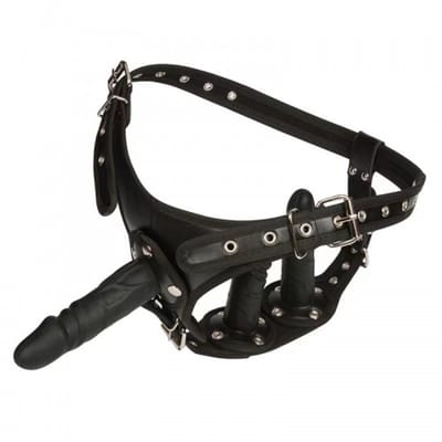 Nooitmeersaai - Strap-on dildo met drie dildos - Siliconen - Zwart - 18, 13 en 10 cm