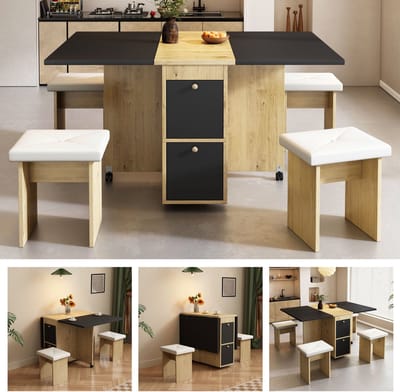 Eettafelset - 120 cm Rond - Modern Rond Marmor Eettafelset + 4 Samtstoelen - Ergonomisch - Marmor/Metaal - Grijs/Goud