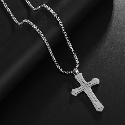 Nouveau Style Acier Inoxydable Deux Couleurs Croix Incrustée Zircon Pendentif Collier pour Hommes et Femmes black