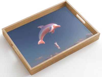 Dienblad hout 50x35 cm - Schootdienblad - Dolfijn - Roze - Astronaut - Borrelplank rechthoek - Plateau dienbladen