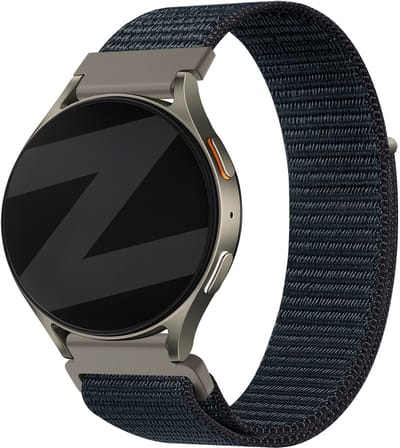 Bandz Smartwatch bandje 20mm nylon 'Easy fit' met klittenband - geschikt voor Samsung Galaxy Watch 4 / 5 / 6 / 7 (Classic / Pro) / 3 - 41mm / Active - 40 & 44mm / FE - Amazfit GTS 1-2-3-4 - Polar Ignite / Unite / Pacer (grijsblauw)