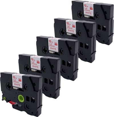 DULA Brother Compatible label tape- Tze-232 - 5 cassettes - Brother P-Touch - Rood op wit - 12mm x 8m