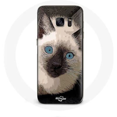 Coque Samsung Galaxy S7 Chat Siamois Noir et blanc aux Yeux Bleus