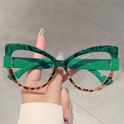 Oversized Kattenoog Bril Stijlvol Gekleurd Blokkerend Ontwerp Groene Glazen Chique Luipaardprint Bril Mode Lijn Versiering Verloop