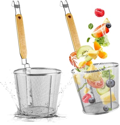 Dailygoods- Pastamand 2 Stuks - Roestvrij Staal - Fijnmazig - Keukenaccessoire - Koken - Zeef