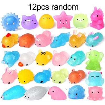 12 pièces/lot Mini Mignon Doux Squishy Jouet Anti-Stress Kawaii Chat Mochi Anti-Stress Jouet Sensoriel à Presser Cadeau de Noël pour Adulte Enfant TMZ yellow