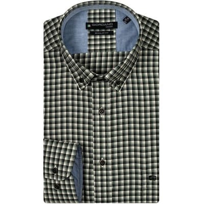 Giordano Overhemd Ivy Button Down Colorful Twill Check Donker Groen / male