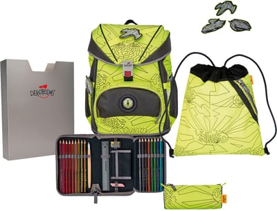 DerDieDas Schooltas ErgoFlex Superflash Neon Schulranzenset 5-delig Neon Fighter Neongeel