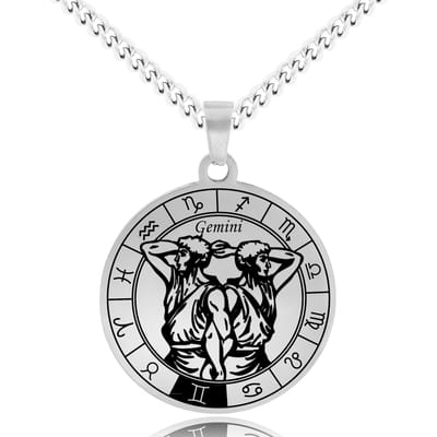 Sterrenbeeld Tweelingen (Gemini) Ketting Zilverkleurig - Roestvrij Staal Zodiac Talisman - Stainless Steel - 60cm - Pax Amare