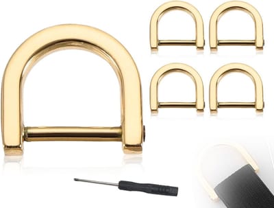 Set van 4 D-ringen in zinklegering, U-vormige schroefgesp voor DIY-projecten, rugzakken en sleutelhangers (lichtgoud, 15mm)