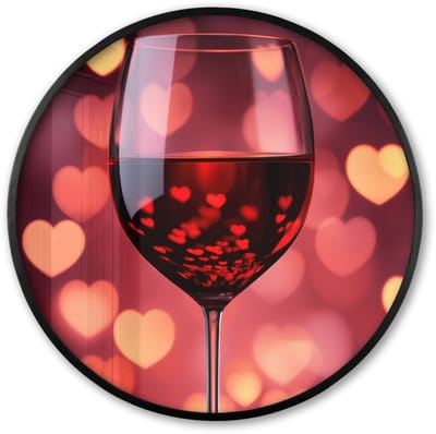 Poster in lijst Rond - Fotolijst 60x60 cm - Posters - Rood - Wijn - Hartjes - Ronde posterlijst zwart - Decoratie - Wanddecoratie woonkamer - Muurdecoratie slaapkamer