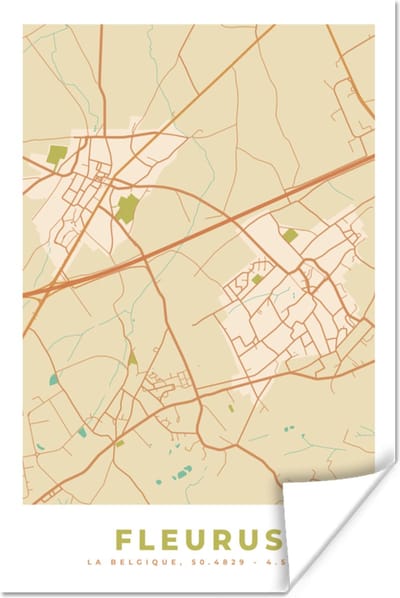 Poster België - Fleurus - Kaart - Stadskaart - Plattegrond - 120x180 cm XXL