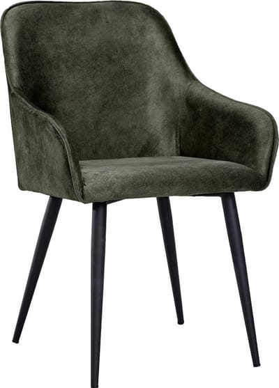 Soph & Tess - Florence Eetkamerstoel - Groen - Set van 6 - Fluweel - Velvet - Industrieel - Met armleuning - Easy Clean Stoffen