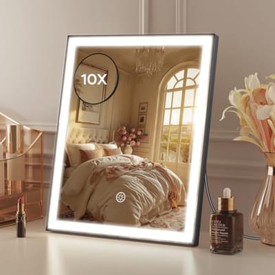 Dimbare Makeup Spiegel met Verlichting en 10x Vergroting - Moderne Cosmetische Spiegel met Touch Bediening