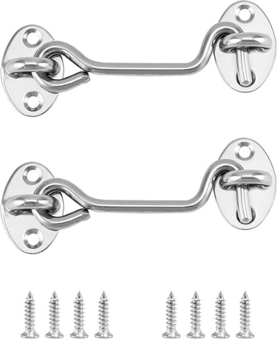 Set van 2 RVS Stormhaken met Oog, Geschikt voor Schuurdeur, Garagedeur en Tuinhek, Inclusief Montage Schroeven, 10 cm