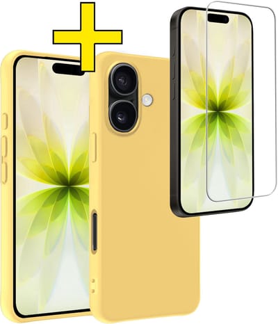 Hoesje - Met Screenprotector - Geschikt voor Apple iPhone 17 - Sterk & Shockproof - Back Cover - Siliconen Case - Telefoon Hoes - Telefoonhoesjes - Geel