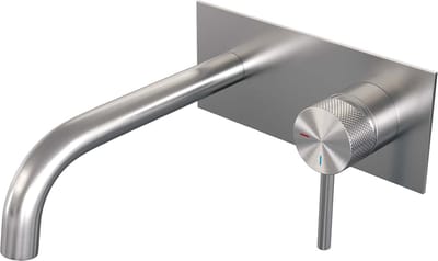 Brauer Brushed Carving inbouw wastafelmengkraan met gebogen uitloop en afdekplaat model A1 RVS geborsteld PVD