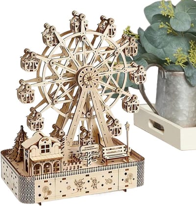 Houten 3D Puzzel - Decoratief Wiel - Ontspannende Hobby - Met Licht Muziek - 183 Delen - Houtkleur