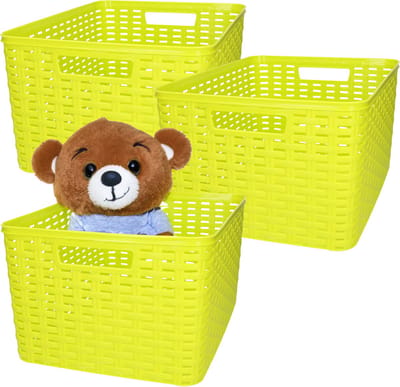 Plasticforte Opbergmand - 3x - Kastmand - rotan kunststof - limegroen - 18 Liter - 29 x 39 x 20 cm