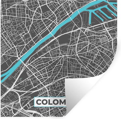 Muurstickers - Sticker Folie - Colombes - Kaart - Plattegrond - Frankrijk - Stadskaart - 100x100 cm - Plakfolie - Muurstickers Kinderkamer - Zelfklevend Behang XXL - Zelfklevend behangpapier - Stickerfolie