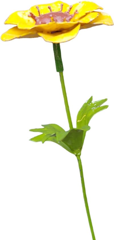 Floz Design metalen tuinprikker gele bloem - metalen bloem tuindecoratie - grafdecoratie gele bloem - fair trade