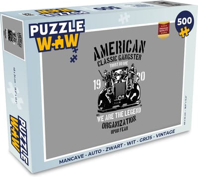Puzzel Mancave - Auto - Zwart - Wit - Grijs - Vintage - Legpuzzel - Puzzel 500 stukjes