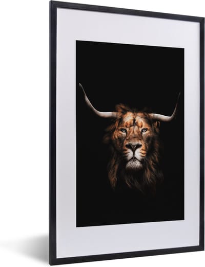 Fotolijst incl. Poster - Leeuw - Zwart - Vacht - 40x60 cm - Posterlijst