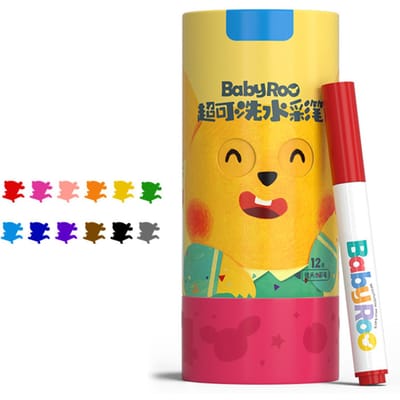 Tekentmarkers Wasbaar Conische Punt Kleurkwast Kunstmarker met Penhouder Doos voor Kinderen Kleuren Tekenen 12 Kleuren yellow