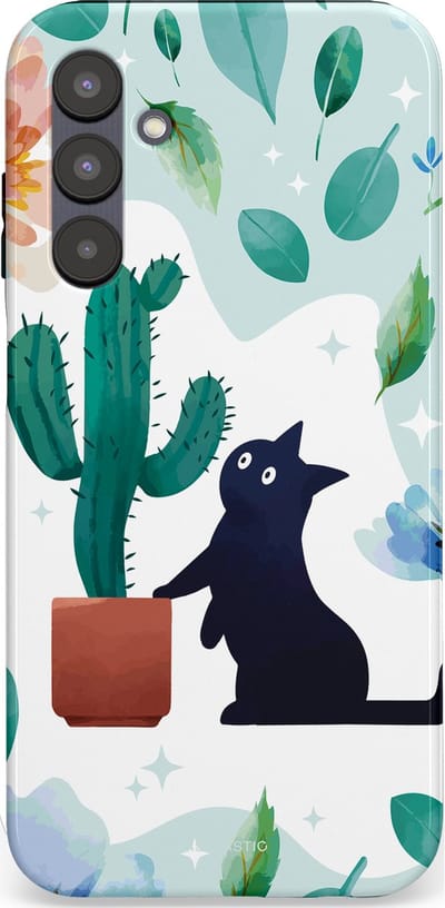 Casetastic hoesje geschikt voor Samsung Galaxy A25 - Dubbellaagse bescherming - Cactuskat - Fashion Case - Lichtgrijs Turquoise Wit Mintgroen