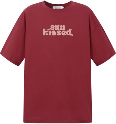 YWG - bordeauxrood Gimme dames Studio 'Sunkissed' T-shirt met een boxy fit - Maat S