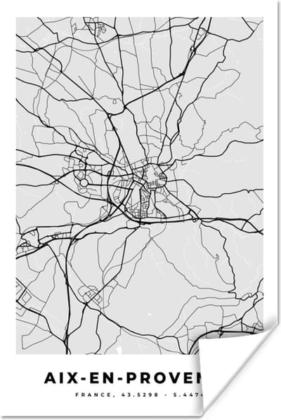 Poster Plattegrond - Kaart - Stadskaart - Frankrijk - Aix-en-Provence - 120x180 cm XXL