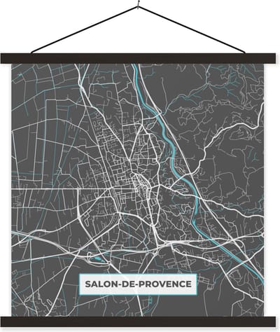 Posterhanger incl. Poster 60x60 cm - Schoolplaat - Frankrijk - Salon-de-Provence - Plattegrond - Kaart - Stadskaart - Textielposter - Zwarte latten - Stadskaart
