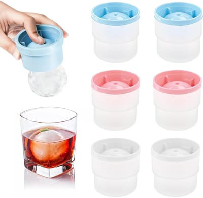 6 Stuks IJsbal Mallen - Ronde IJsblokjes Mallen voor Whiskey en Cocktails, Herbruikbare Siliconen Ballen Maker, Eenvoudig te Ontdoen, 6cm IJs Mallen voor Thuisbar en Feestdrankjes