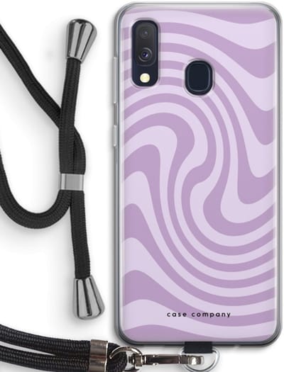 Case Company® - Hoesje met koord geschikt voor Samsung Galaxy A40 hoesje met Koord - Swirl Paars - Telefoonhoesje met Zwart Koord - Bescherming aan alle Kanten en Over de Schermrand