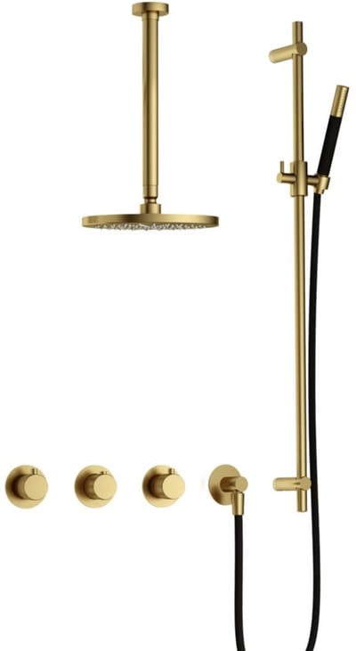 Hotbath Cobber X - CX7067 - Inbouw Regendoucheset - Geborsteld Messing PVD - 2 Stopkranen - Thermostatisch - Plafondbuis 30 cm - Hoofddouche 200 mm - Staafhanddouche - Glijstang 900 mm - Waterbesparend