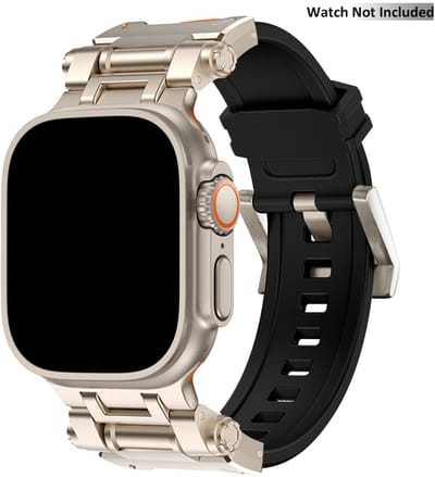 Stravo Explorer Outdoor Sportbandje van Siliconen – Geschikt voor Apple Watch 49mm (Ultra 1/2/3), 46mm (Series 11/10), 45mm (Series 9/8/7), 44mm (Series 6/5/4, SE 1/2/3) – Stravo Explorer Outdoor Sportbandje van Siliconen – Titanium/Zwart