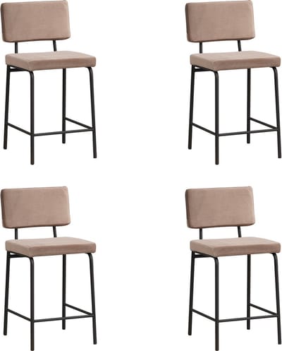 Bronx71® Velvet barkruk Espen taupe 64-77 cm - Barkrukken set van 4 - barstoel