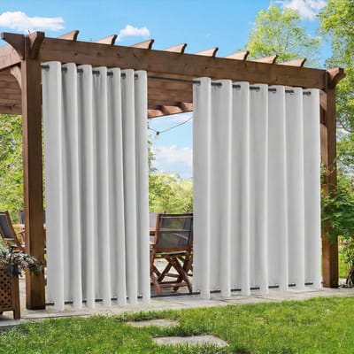 Qelus Winddicht Buitengordijn Extra Breed 254cm - Outdoor Gordijn Boven & Onder Oogjes - Waterdicht Verduisterend - Rideau Extérieur Imperméable - 254x213cm - Grijsachtig wit(1 Stuk)