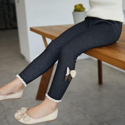 Pantalons pour filles épais chaud hiver printemps Jean Bow bas Leggings enfants pantalons enfants pantalons 90cm noir
