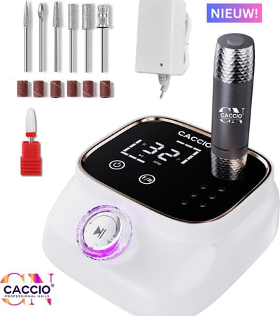 CACCIO® Elektrische Nagelfrees - Elektrische Nagelvijl - Nagelvijl Elektrische 45000 RPM - Licht Gewicht Motor - Nagelfrees - Incl. 7 bitjes - 6 stuks schuurrolletjes - Elektrische nagelfrees - Manicure/Pedicure Voeten en Handen - Nieuwe Technologie