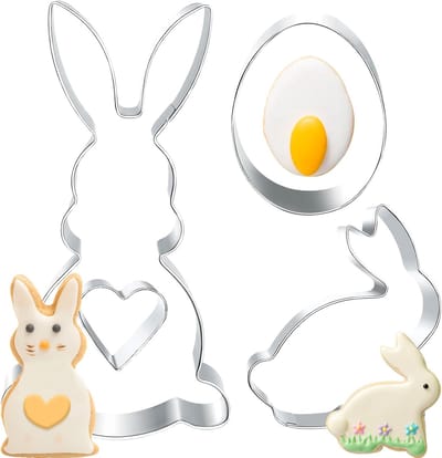 Koekjesuitsteekvorm Pasen Groot 12.7/8cm - RVS Konijn en Eieren - Voor Leuk Bakplezier met Kinderen - ShopVlot