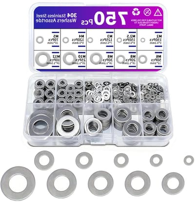 Metalen ringen 750 stuks - 10 verschillende maten M2-M12 - RVS met opslagdoos - Vermindert wrijving en slijtage - ShopVlot
