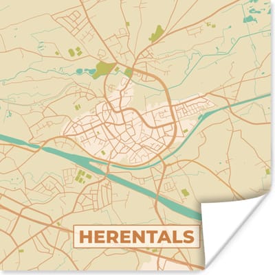 Poster Vintage - Plattegrond - Herentals - Kaart - Stadskaart - 100x100 cm XXL