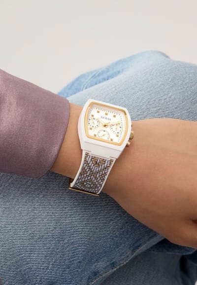 Guess Rendezvous Multifunctioneel Horloge Wit Kast Gemaakt Van 100% Polycarbonaat En Een Horlogeband Van 100% Stof/Siliconen 36 GW0863L2