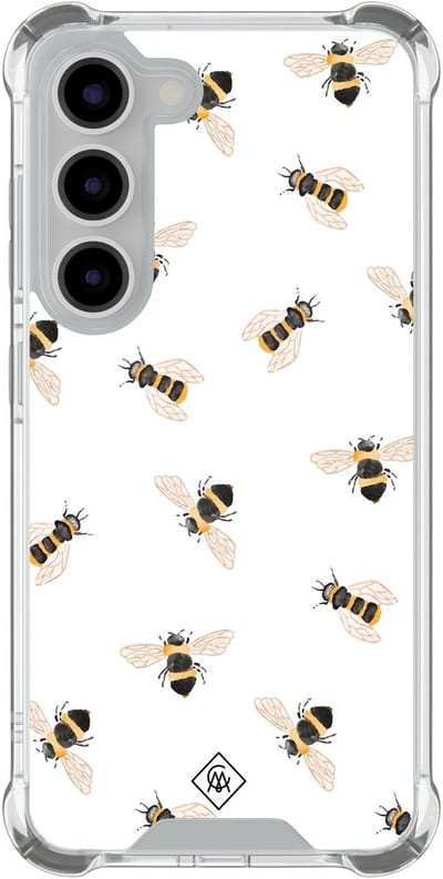 Casimoda® hoesje - Geschikt voor Samsung Galaxy S23 - Bee Happy - Shockproof case - Extra sterk - TPU/polycarbonaat - Bruin/beige, Transparant