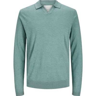 JACK & JONES Igor linen split neck slim fit - heren polo katoen met linnen met polo kraag - lichtgroen melange - Maat: M