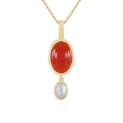 Cavill - Zilveren Ketting 925 Sterling Zilver Verguld - Carneool 2,7 ct & Witte Maansteen 0,54 ct - Ovale Edelstenen - Damesketting Elegante Sieraden