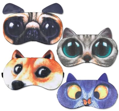 Grappig Slaapmasker - 4 Stuks - Dierenpatronen - Zacht en Verstelbaar - Ideaal voor Reizen en Slapen