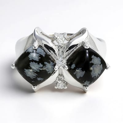 Cavill - Zilveren ring met sneeuwvlokken obsidiaan 4,33 ct - 925 sterling zilver - ring met zirkoon 0,073 ct - vintage elegante damesring